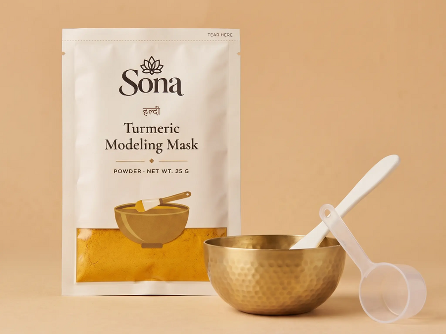 Step 2: Measure — sachet, brass bowl and 50 ml scoop